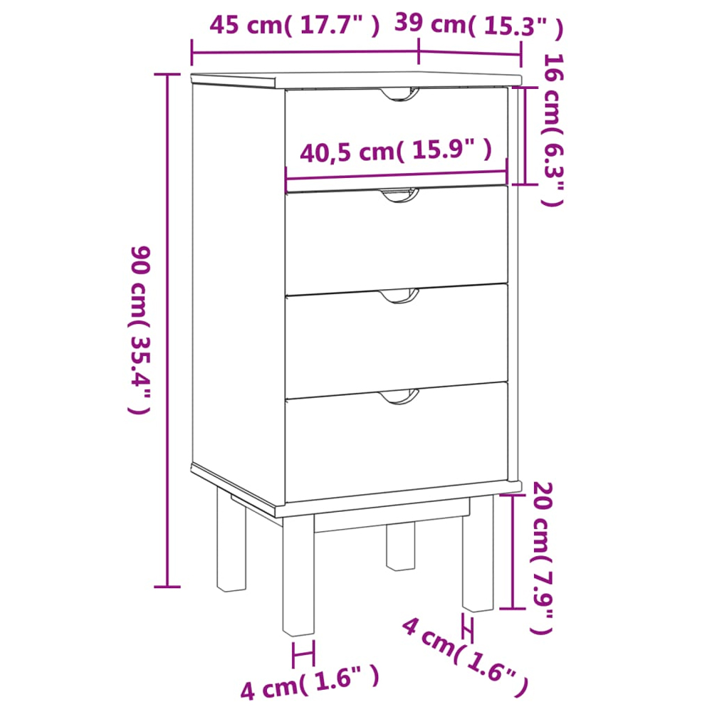 Harrow Wooden Chest Of 4 Drawers Tall In White Brown