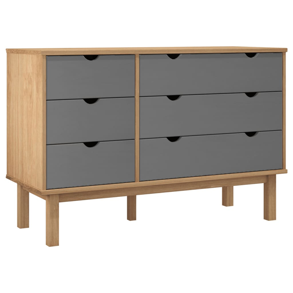 Harrow Wooden Chest Of 6 Drawers In Grey Brown