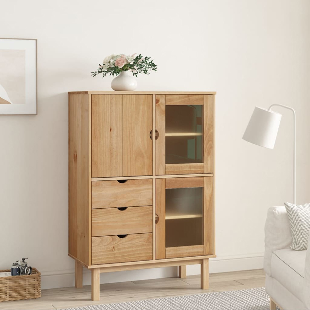 Read more about Harrow wooden highboard with 3 doors 3 drawers in brown