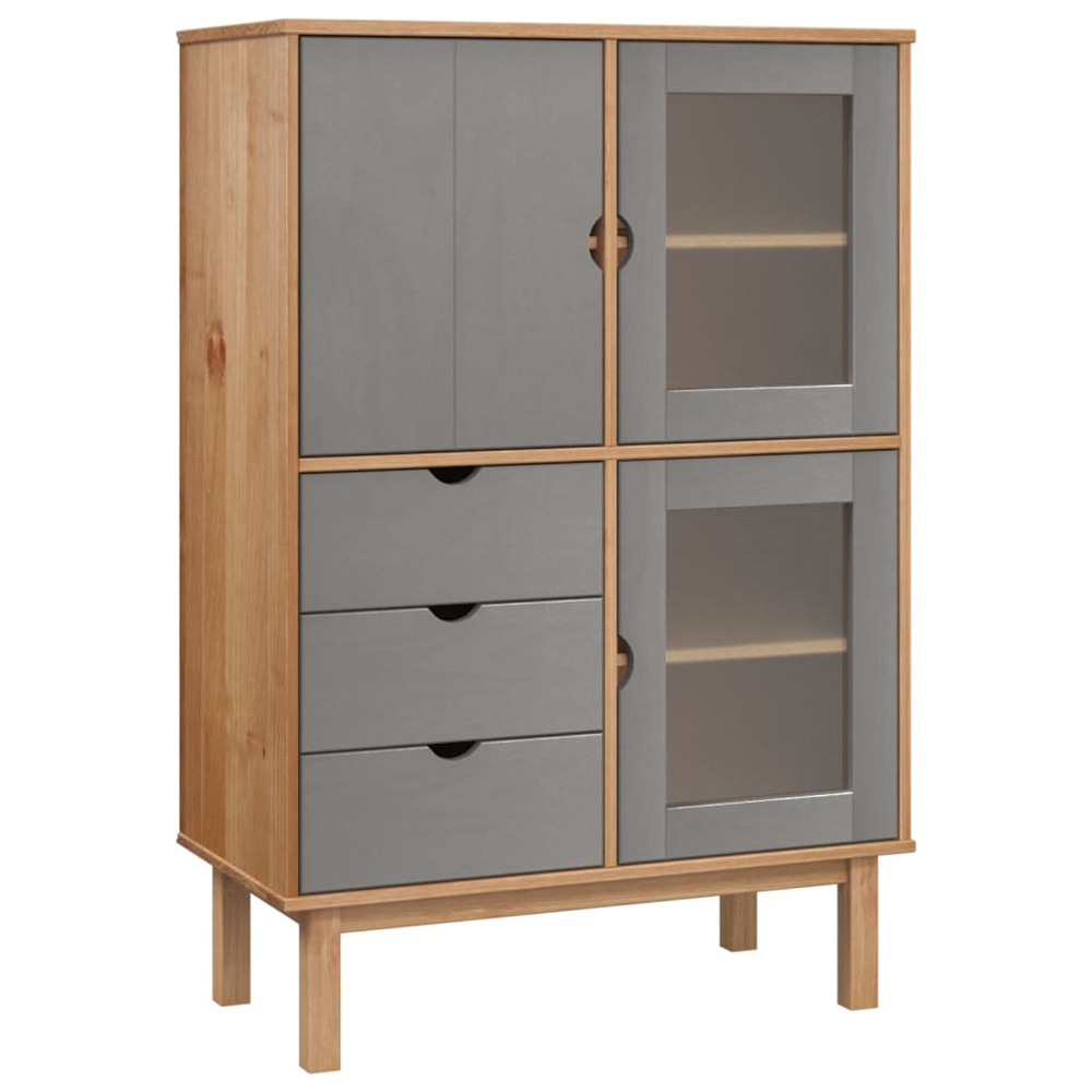 Harrow Wooden Highboard With 3 Doors 3 Drawers In Grey Brown