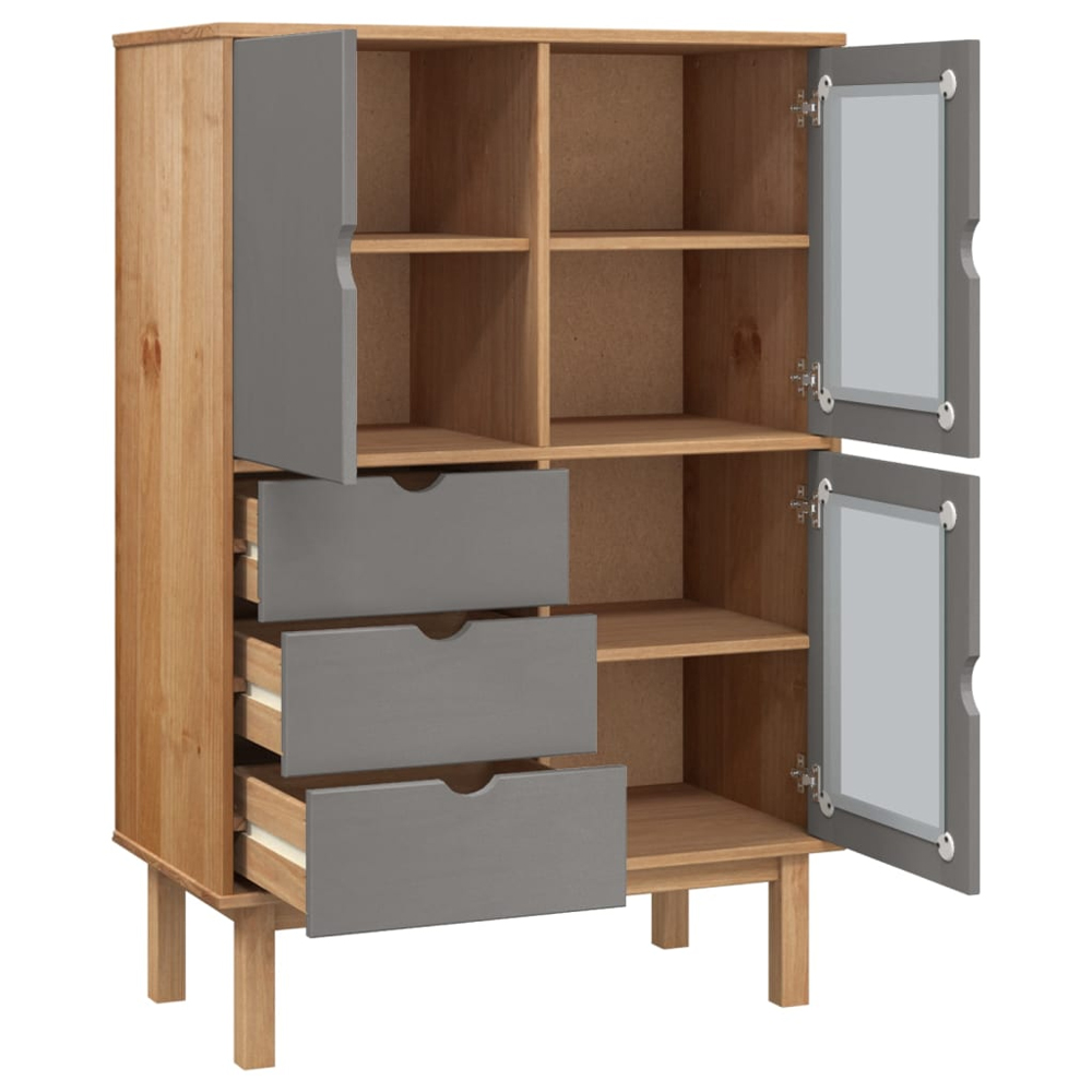 Harrow Wooden Highboard With 3 Doors 3 Drawers In Grey Brown