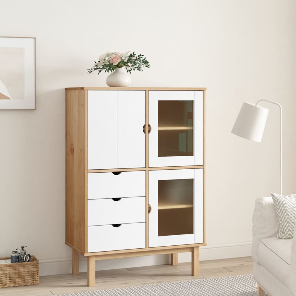 Read more about Harrow wooden highboard with 3 doors 3 drawers in white brown