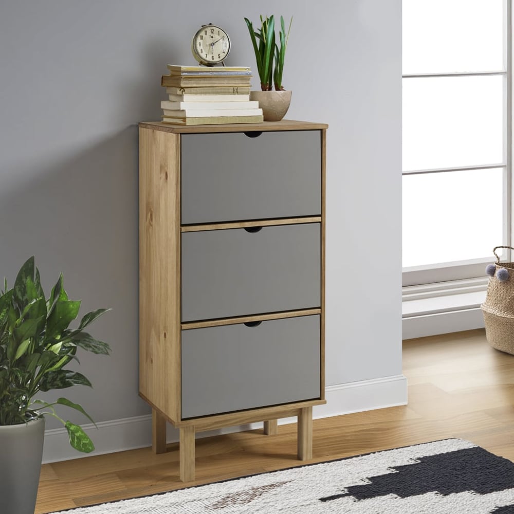 Read more about Harrow wooden shoe storage cabinet with 3 drawers in grey brown
