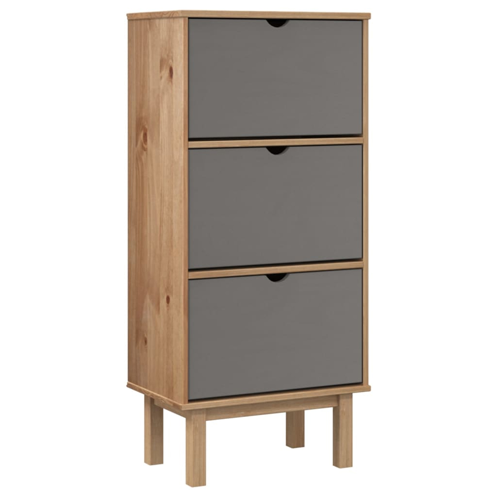 Harrow Wooden Shoe Storage Cabinet With 3 Drawers In Grey Brown