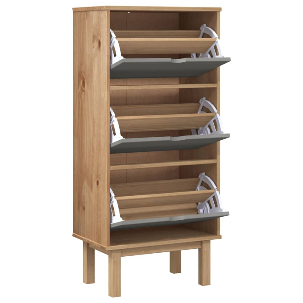 Harrow Wooden Shoe Storage Cabinet With 3 Drawers In Grey Brown