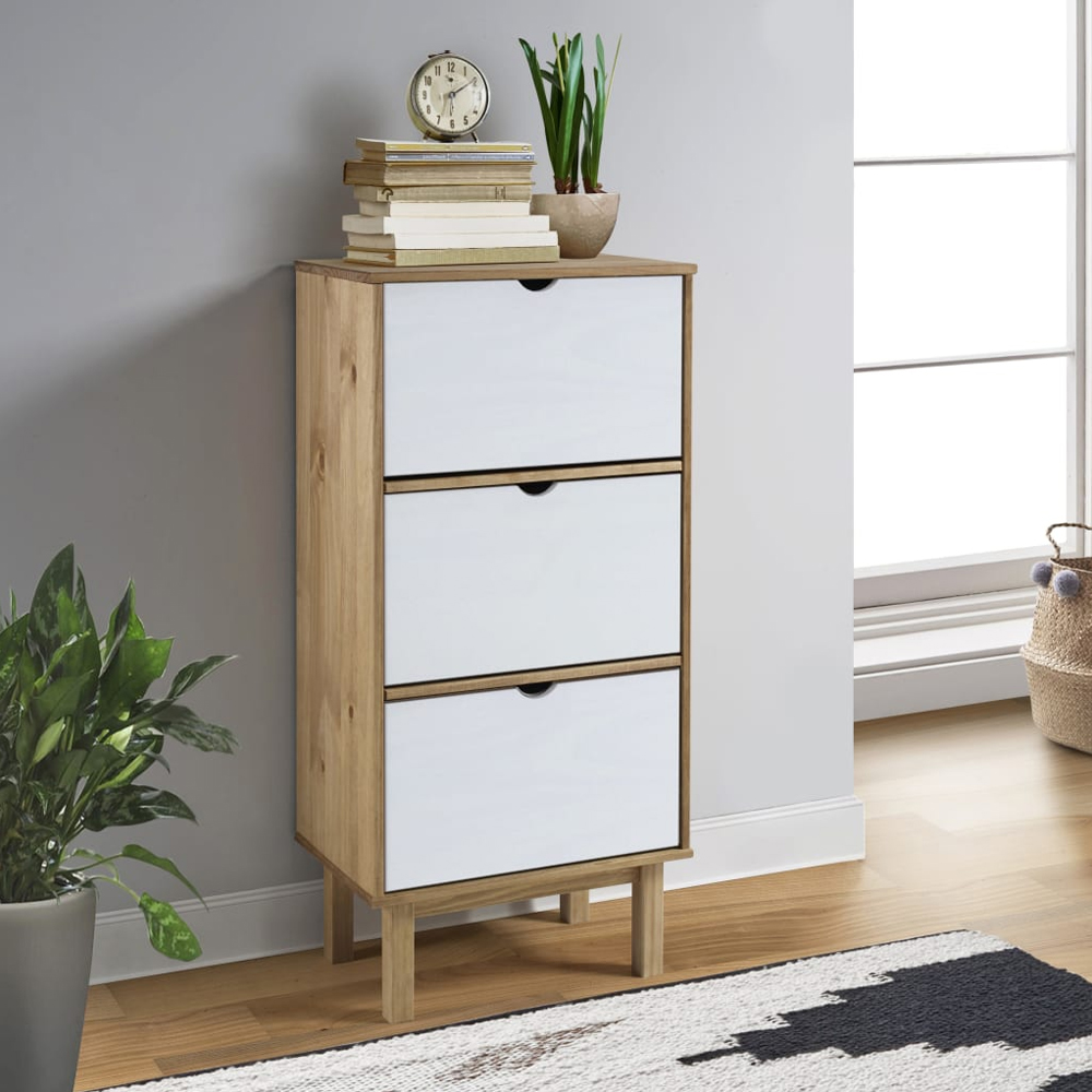 Read more about Harrow wooden shoe storage cabinet with 3 drawers in white brown