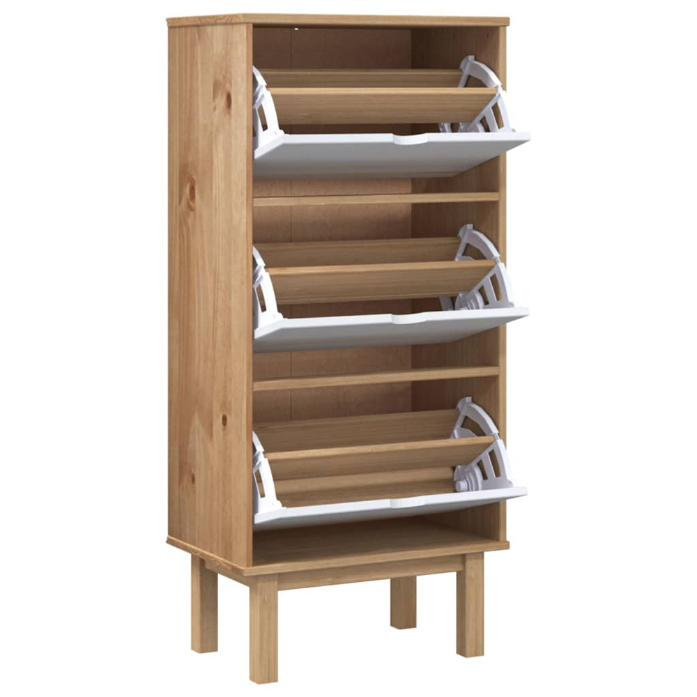 Harrow Wooden Shoe Storage Cabinet With 3 Drawers In White Brown