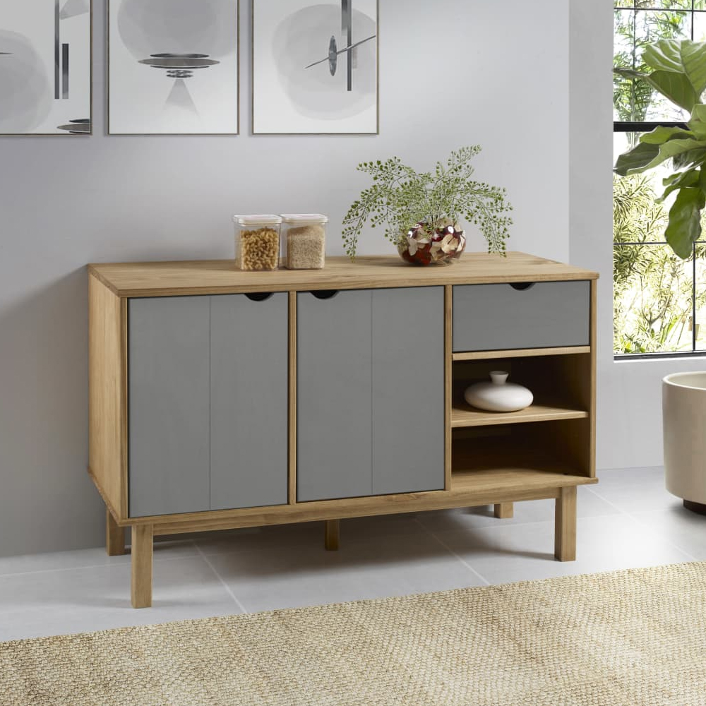 Read more about Harrow wooden sideboard with 2 doors 1 drawer in grey brown