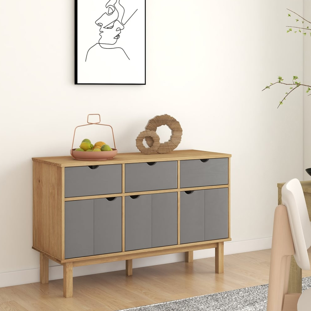 Read more about Harrow wooden sideboard with 3 doors 3 drawers in grey brown