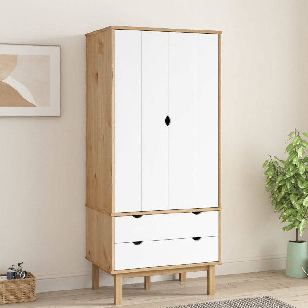 Read more about Harrow wooden wardrobe with 2 doors 2 drawers in white brown