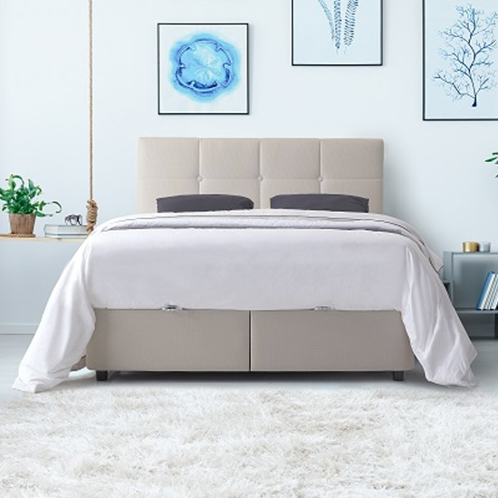 Photo of Hazel fabric ottoman storage king size bed in linen