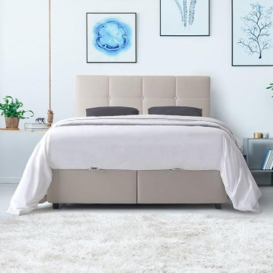 Hazel Fabric Ottoman Storage King Size Bed In Linen