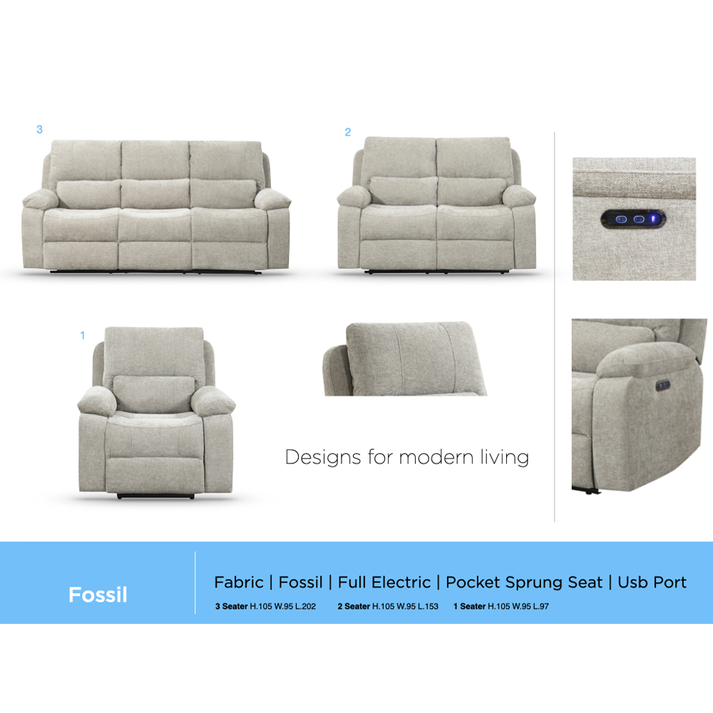Harsel Fabric Electric Recliner 1 Seater Sofa in Fossil
