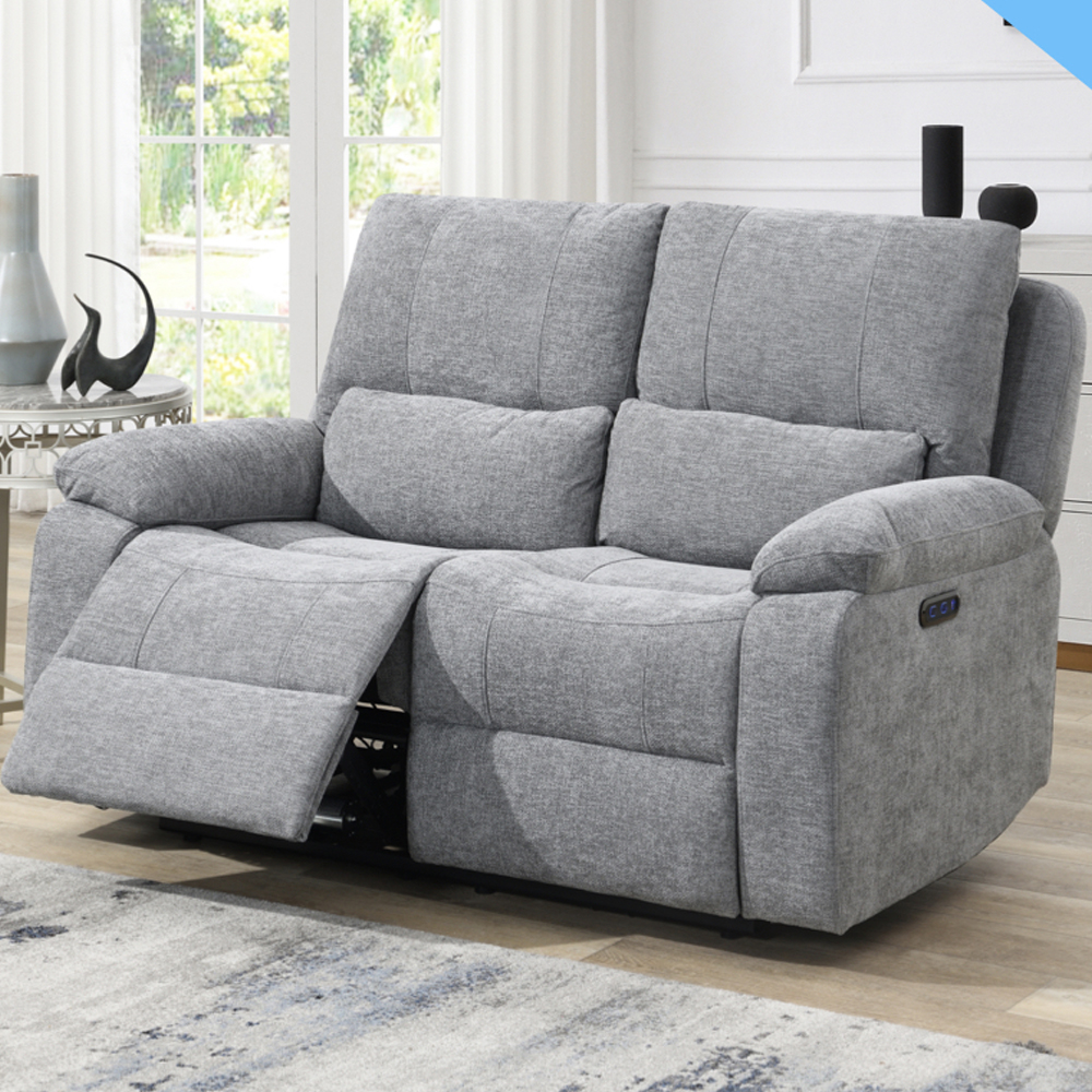 Harsel Fabric Electric Recliner 3+2 Seater Sofa in Granite