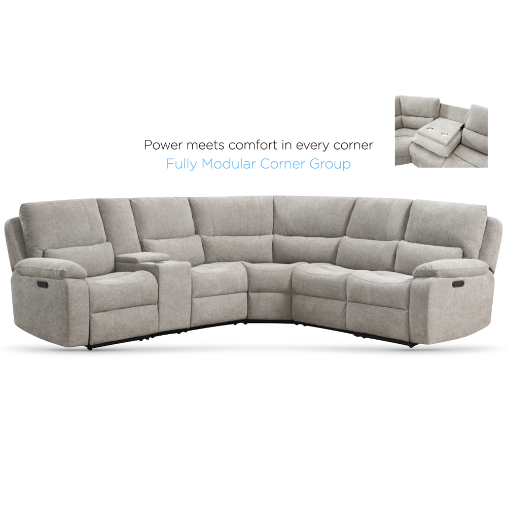 Harsel Fabric Electric Recliner Corner Sofa in Fossil