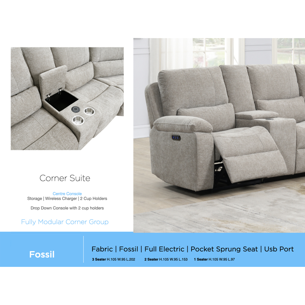 Harsel Fabric Electric Recliner Corner Sofa in Fossil