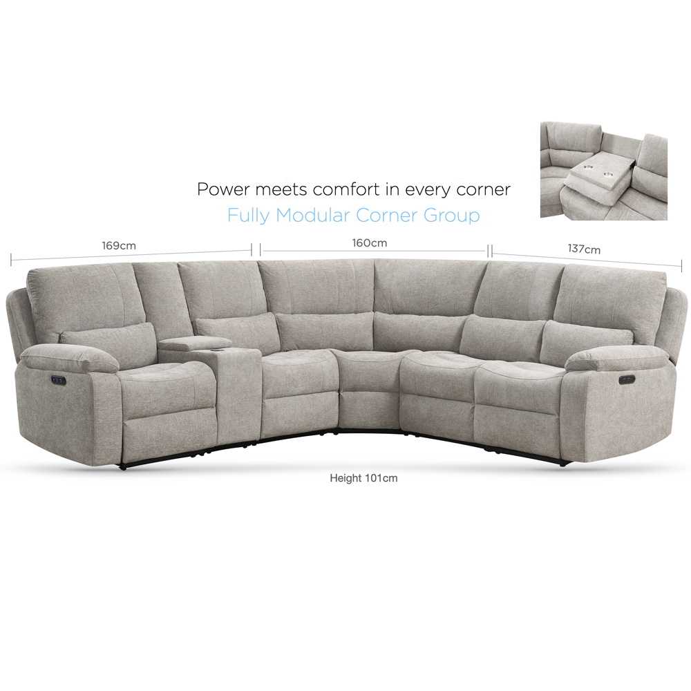 Harsel Fabric Electric Recliner Corner Sofa in Fossil