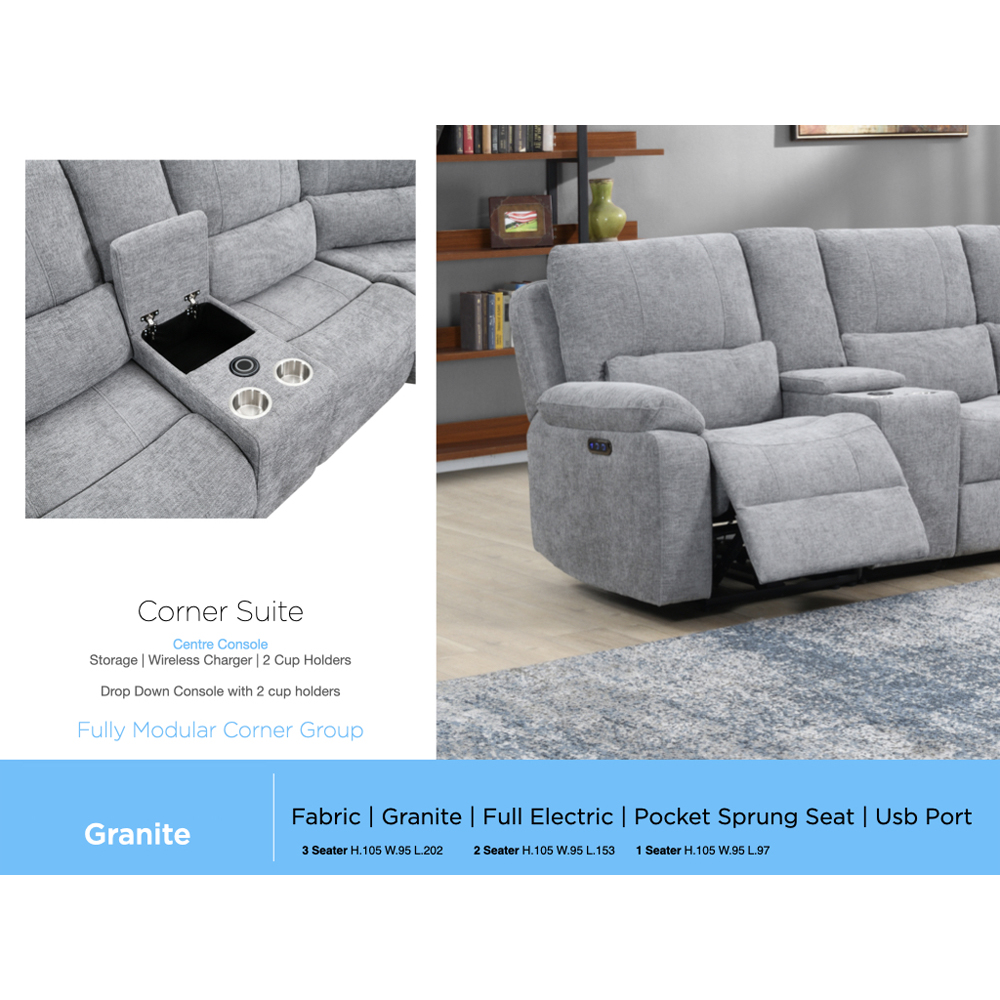 Harsel Fabric Electric Recliner Corner Sofa in Granite