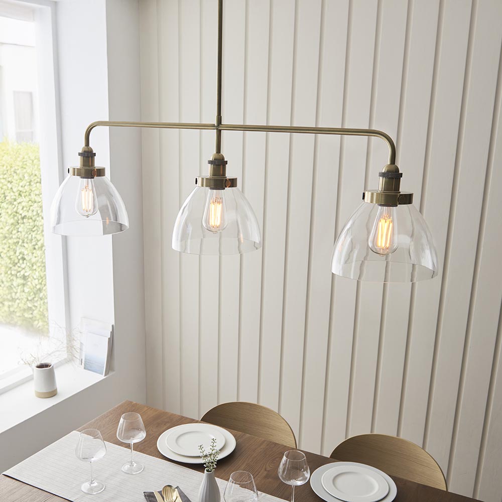 Hartford 3 Light Glass Pendant Ceiling Light In Antique Brass