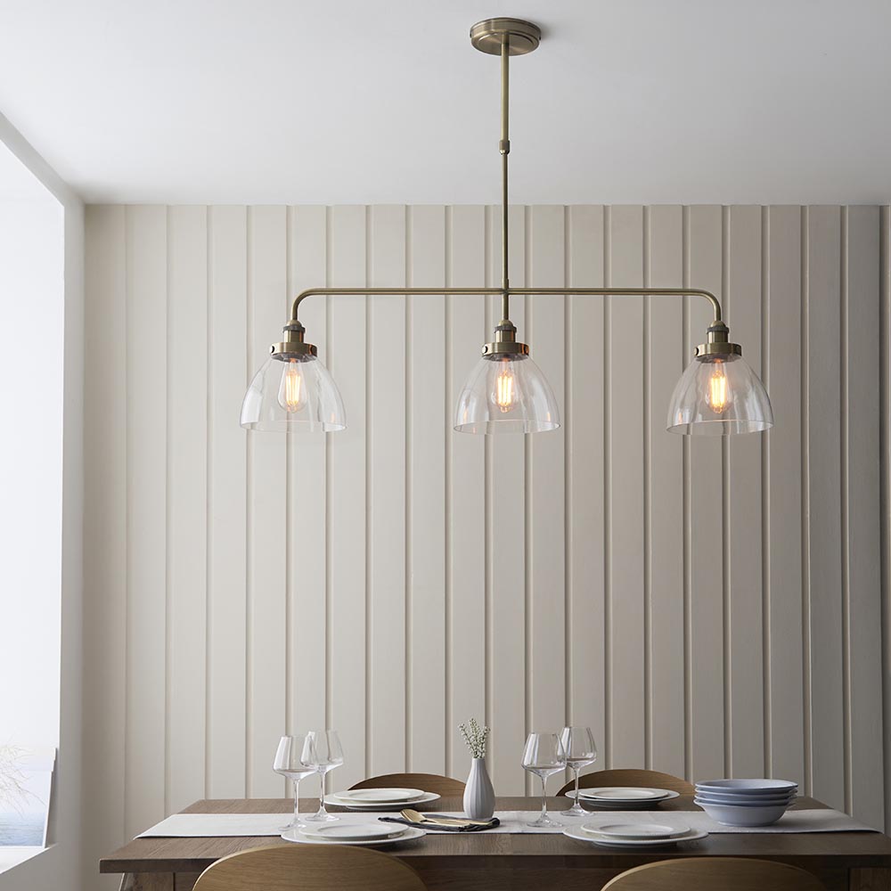 Hartford 3 Light Glass Pendant Ceiling Light In Antique Brass