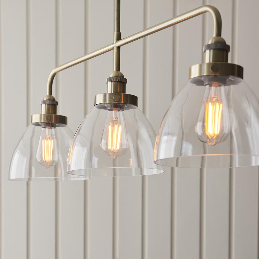 Hartford 3 Light Glass Pendant Ceiling Light In Antique Brass