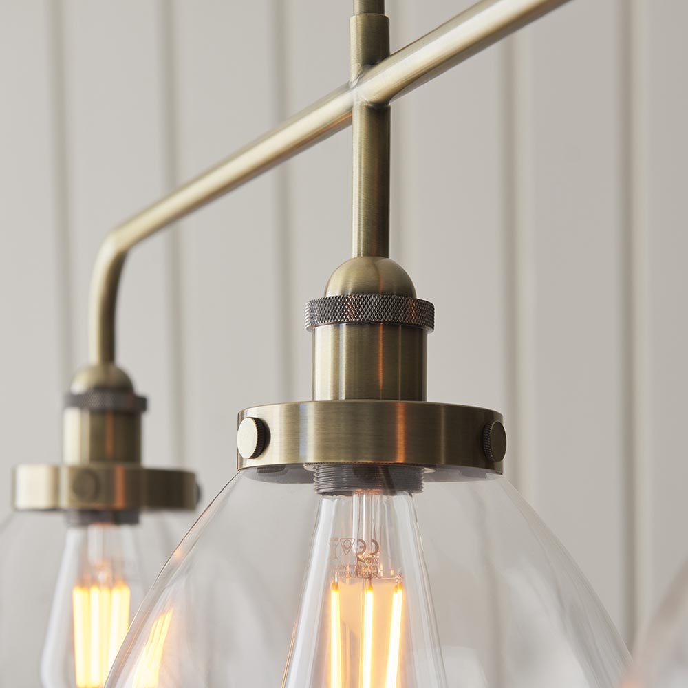 Hartford 3 Light Glass Pendant Ceiling Light In Antique Brass