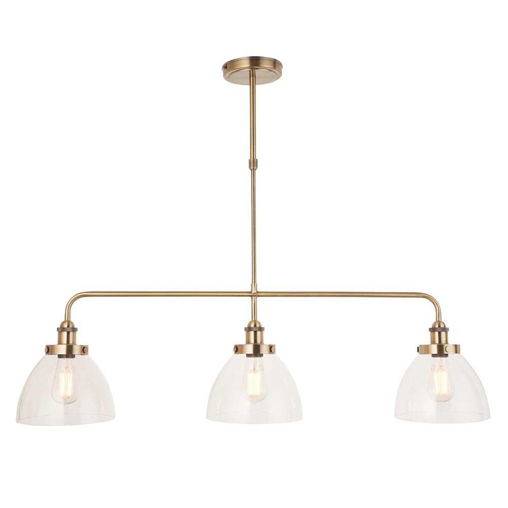 Hartford 3 Light Glass Pendant Ceiling Light In Antique Brass