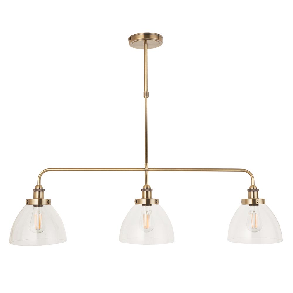 Hartford 3 Light Glass Pendant Ceiling Light In Antique Brass