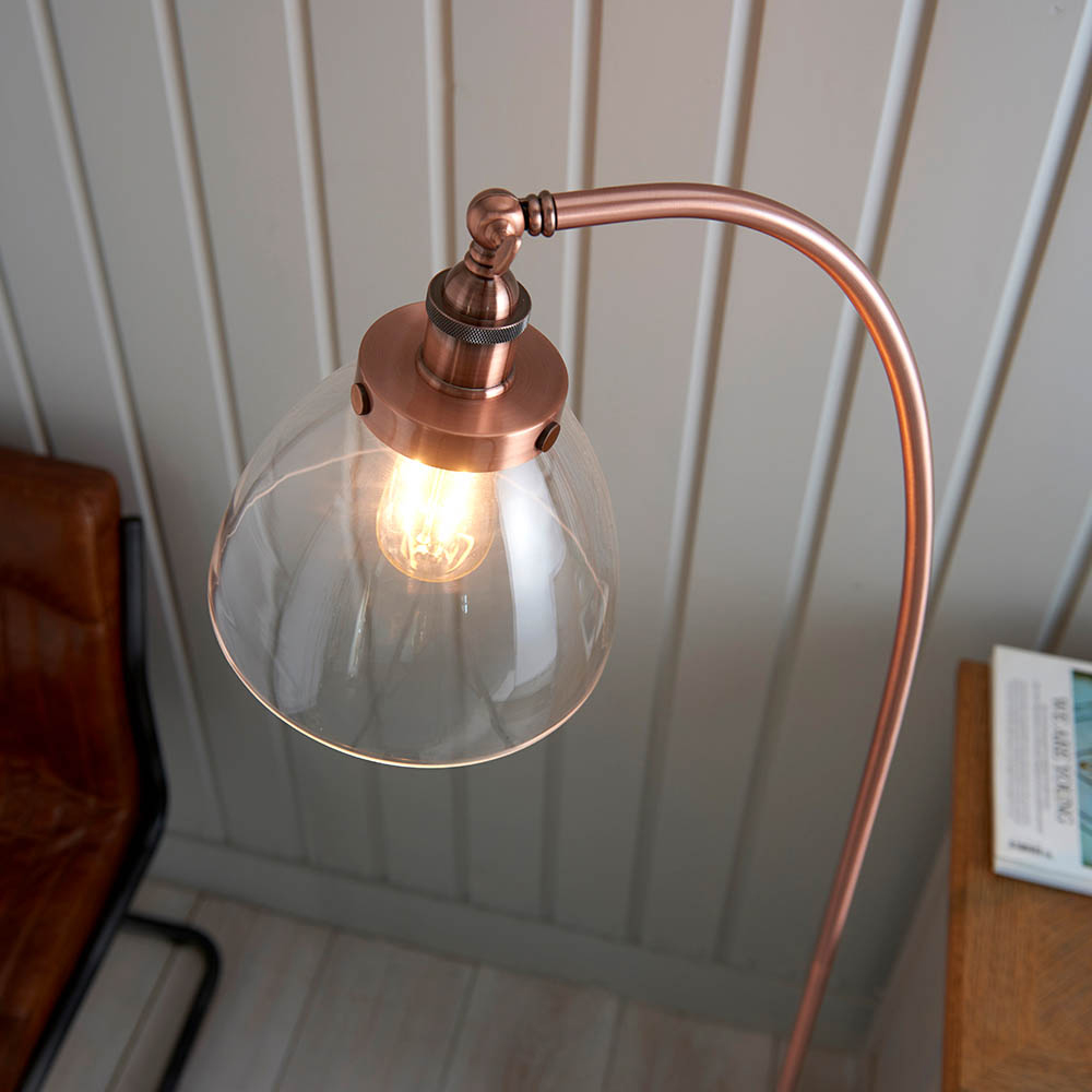 Hartford Clear Glass Shade Floor Lamp In Aged Copper