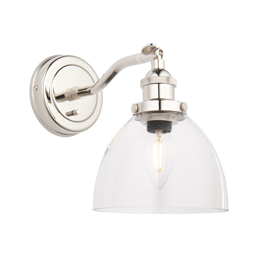 Hartford Clear Glass Shade Wall Light In Bright Nickel