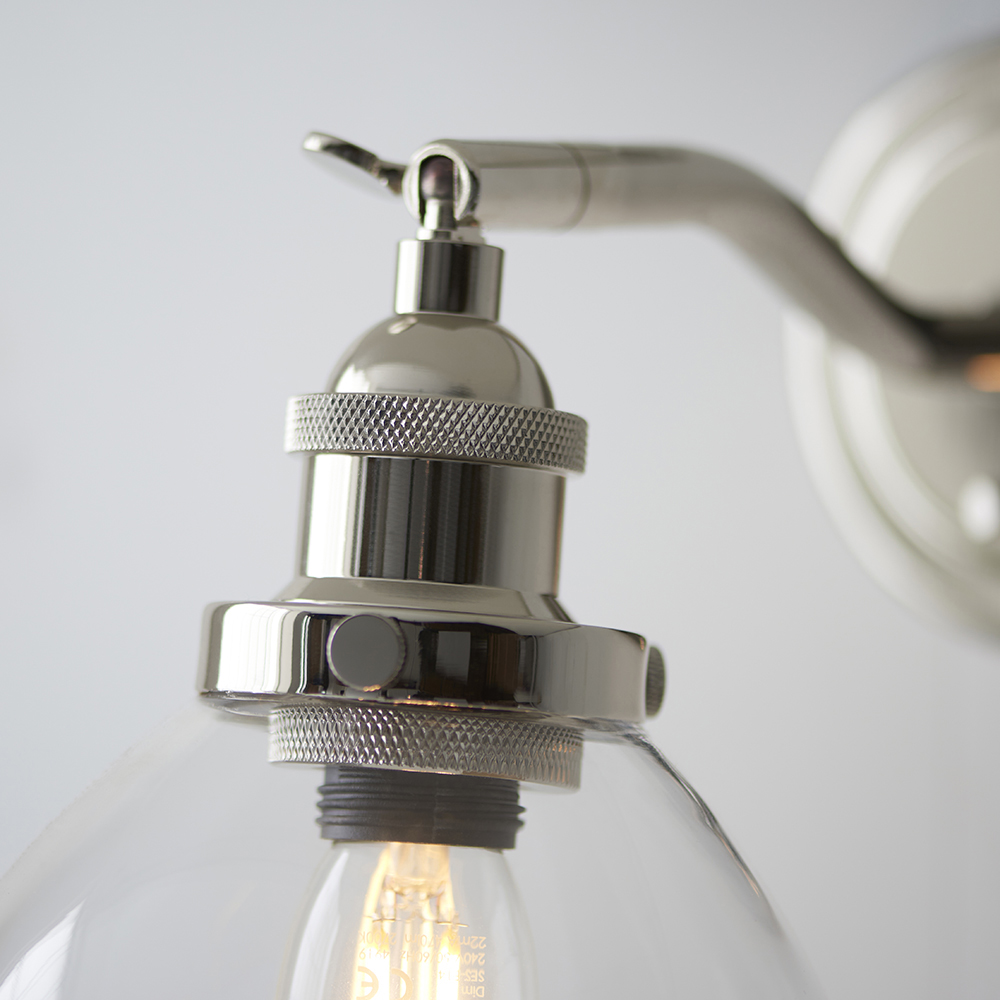 Hartford Clear Glass Shade Wall Light In Bright Nickel