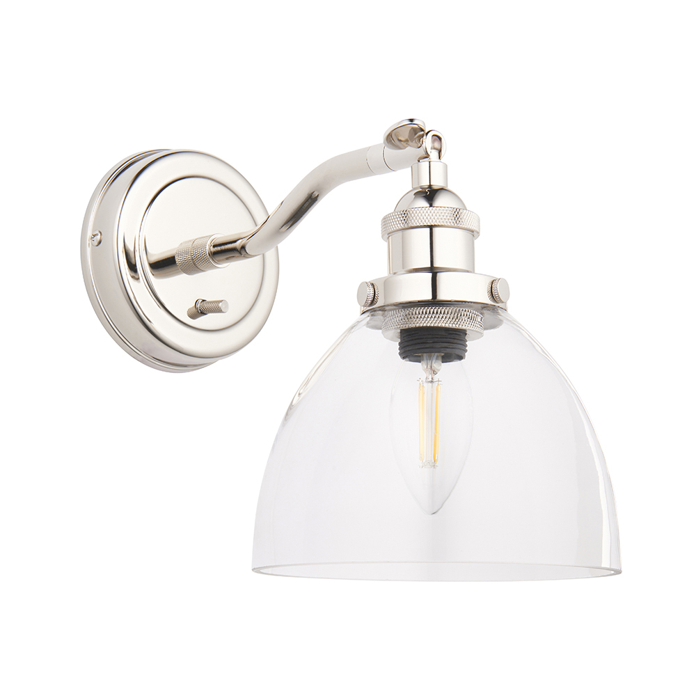 Hartford Clear Glass Shade Wall Light In Bright Nickel
