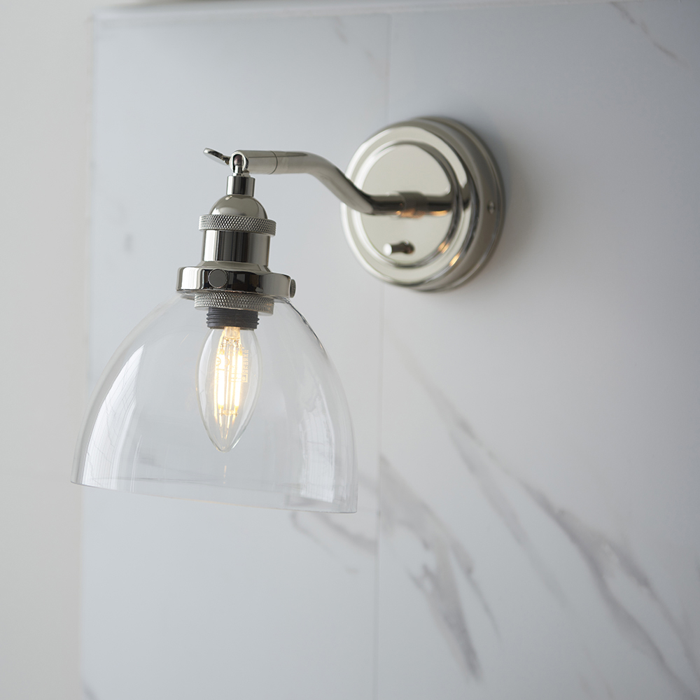 Read more about Hartford clear glass shade wall light in bright nickel