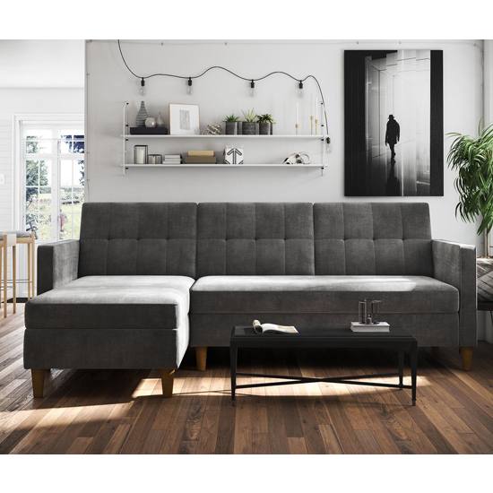 Hearthstone Sectional Fabric Storage Chaise Sofa Bed In Grey_3
