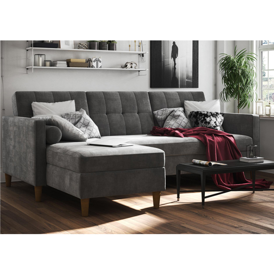 Hearthstone Sectional Fabric Storage Chaise Sofa Bed In Grey