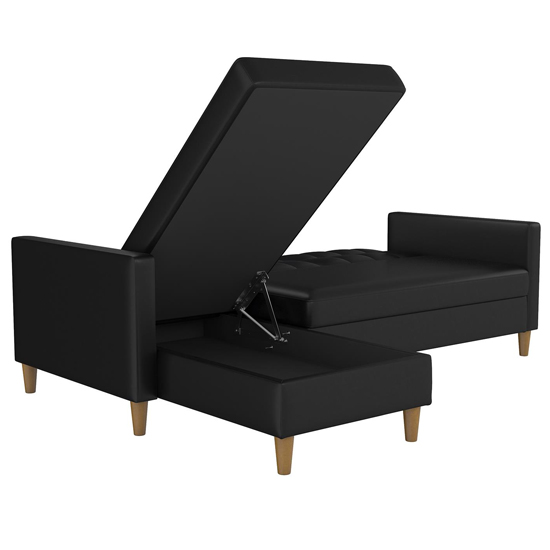 Hearthstone Faux Leather Storage Chaise Sofa Bed In Black_7