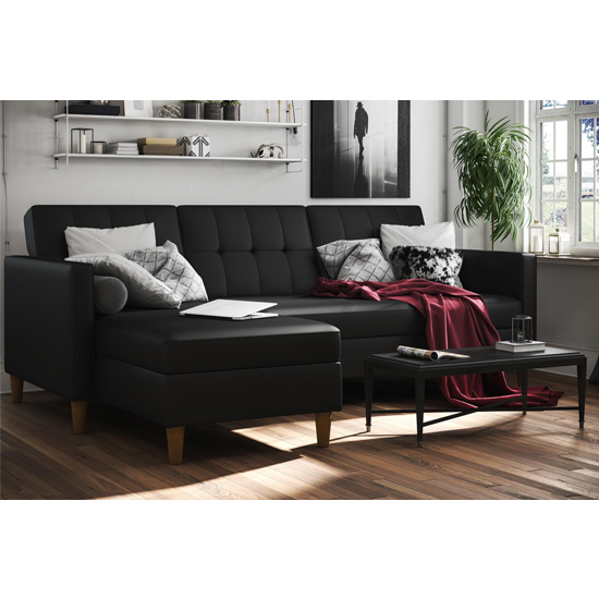 Hearthstone Faux Leather Storage Chaise Sofa Bed In Black_1