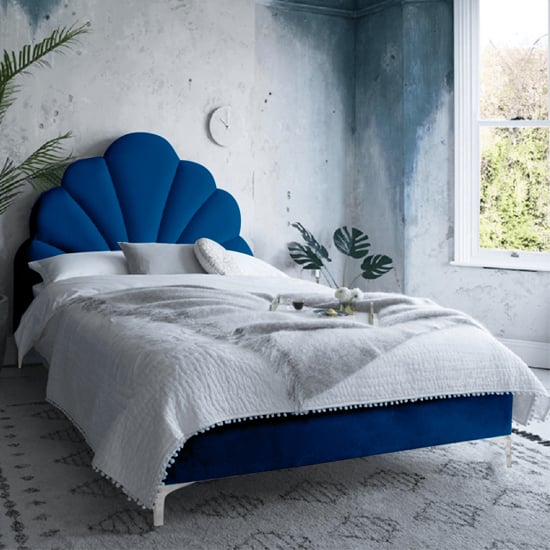 Hartington Plush Velvet Double Bed In Blue