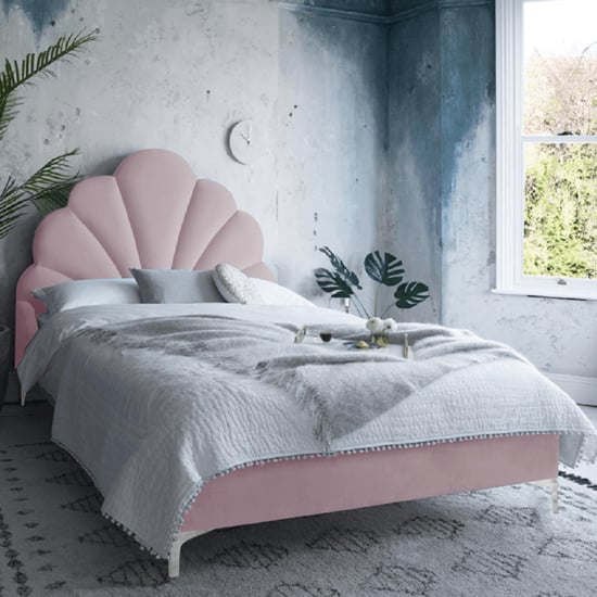 Product photograph of Hartington Plush Velvet Double Bed In Pink from Furniture in Fashion