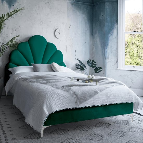 Read more about Hartington plush velvet single bed in green