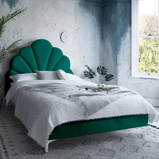 Read more about Hartington plush velvet super king size bed in green