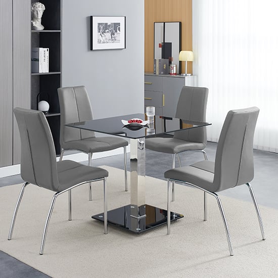 Product photograph of Hartley Black Glass Bistro Dining Table 4 Opal Grey Chairs from Furniture in Fashion