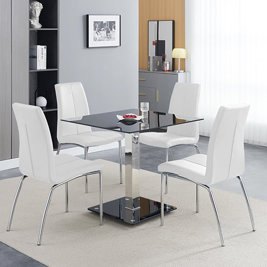 Product photograph of Hartley Black Glass Bistro Dining Table 4 Opal White Chairs from Furniture in Fashion
