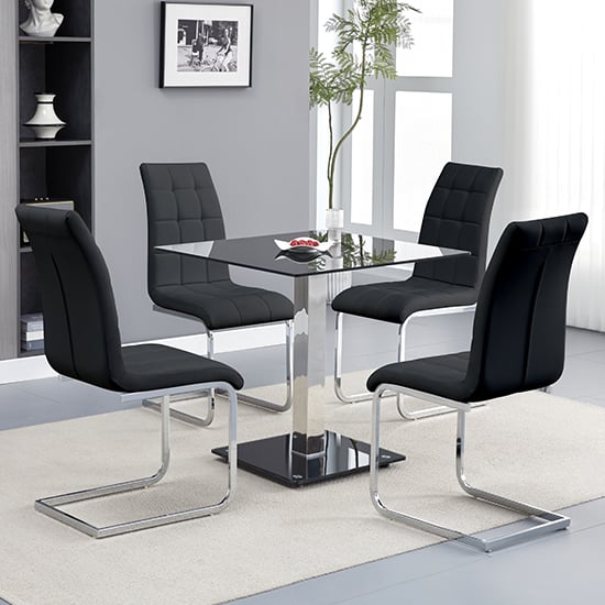Hartley Black Glass Bistro Dining Table 4 Paris Black Chairs