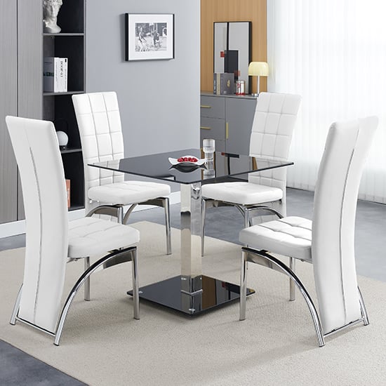 Product photograph of Hartley Black Glass Bistro Dining Table 4 Ravenna White Chairs from Furniture in Fashion