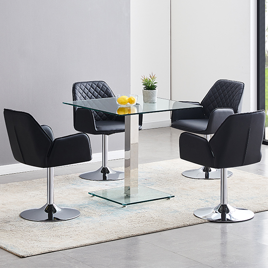 Product photograph of Hartley Clear Glass Dining Table With 4 Bucketeer Black Chairs from Furniture in Fashion