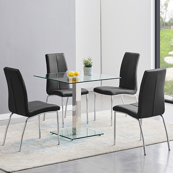 Product photograph of Hartley Clear Glass Dining Table With 4 Opal Black Chairs from Furniture in Fashion