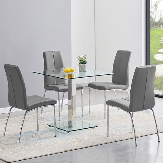 Product photograph of Hartley Clear Glass Dining Table With 4 Opal Grey Chairs from Furniture in Fashion