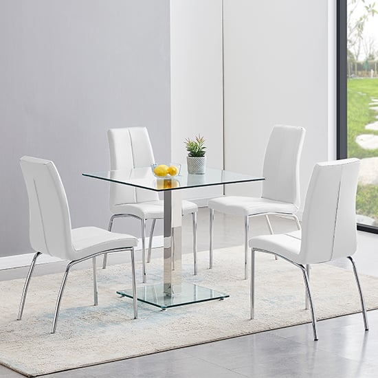 Hartley Clear Glass Dining Table With 4 Opal White Chairs_1
