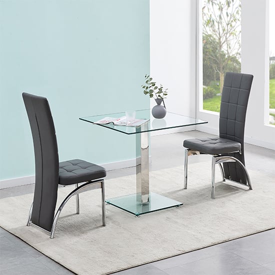 Read more about Hartley clear glass dining table with 2 ravenna grey chairs